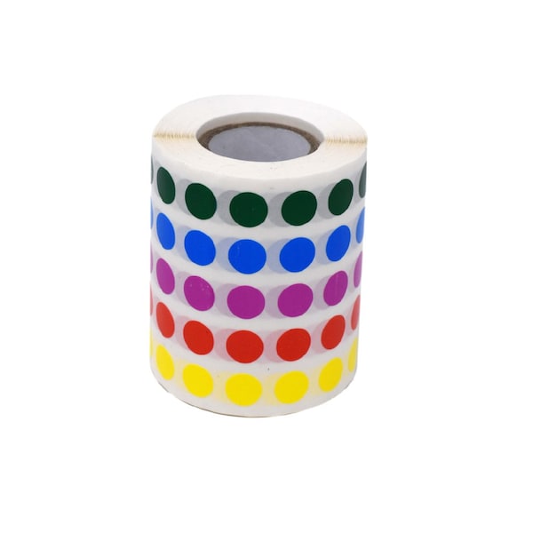 Label Rolls, Cryo, 9.5mm Dots, for 0.5-1.5mL Tubes, Assorted Colors, 5000PK